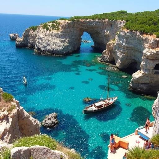 Costa Brava con acantilados escarpados y aguas cristalinas de color azul turquesa.