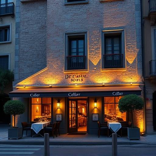Fachada elegante de El Celler de Can Roca en Girona, con luces c&aacute;lidas.