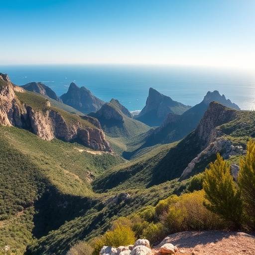 Impresionante paisaje monta&radic;&plusmn;oso de la Sierra de Tramuntana en Mallorca con vistas al mar.